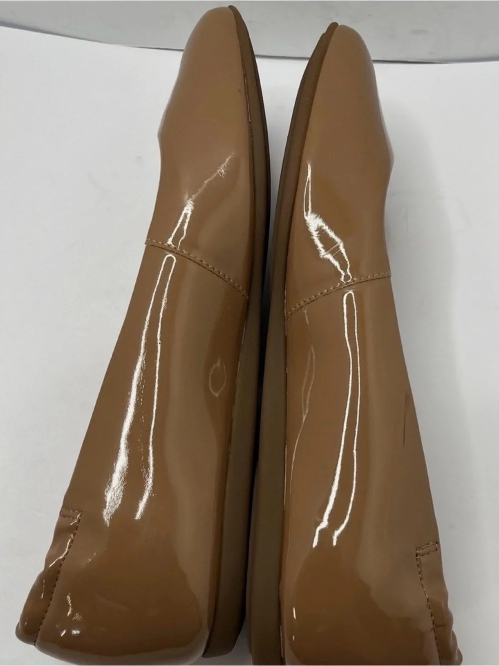 ANTONIO MELANI Patent Tan Square-Toe Ballet Flats